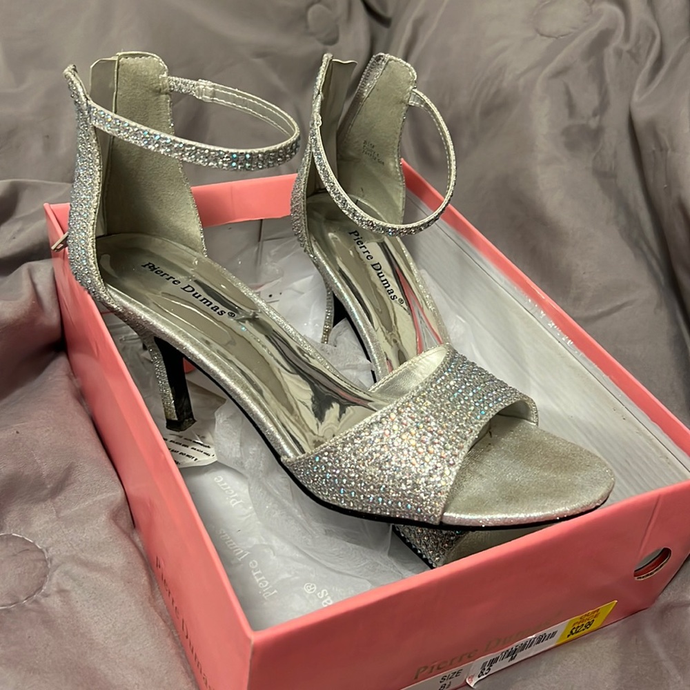 silver high heels